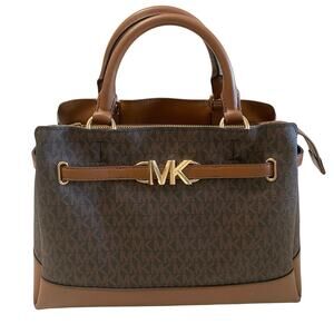 Michael Kors Reed Large Leather Satchel Crossbody Bag Brown Purse READ